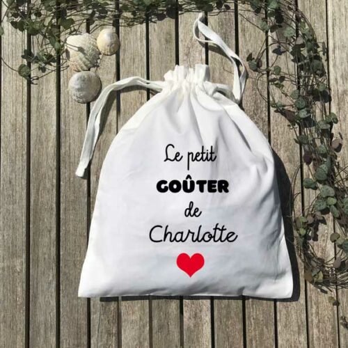 Pochon le petit goûter de Charlotte cœur rouge