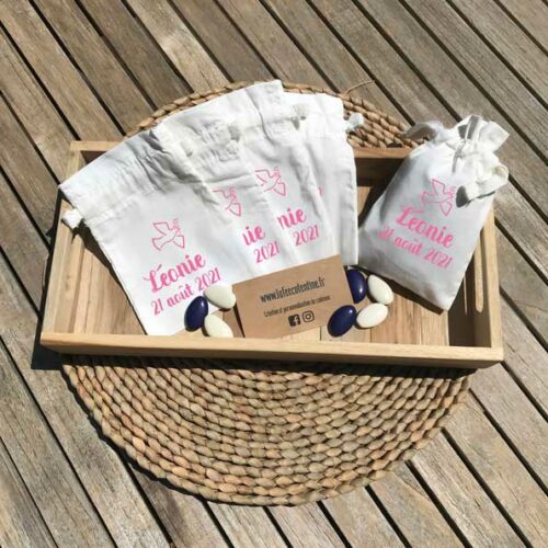 Pochon à dragées modèle Léonie en rose