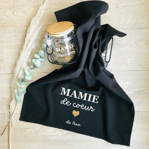 Torchon-et-Bocal-personnalisés-Mamie de coeur