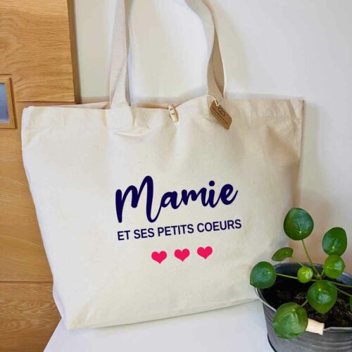 Sac cabas Mamie et ses petits cœurs