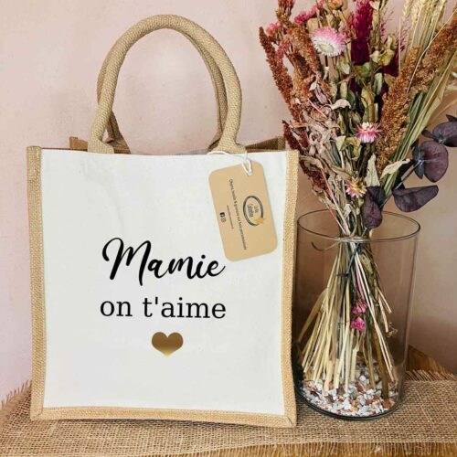 Cabas jute et coton Mamie on t'aime