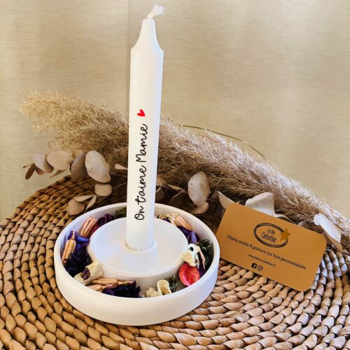 Bougeoir béton et bougie "On t'aime Mamie"