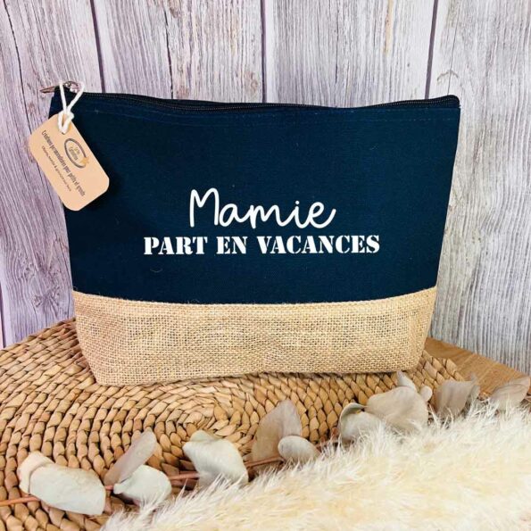 Trousse coton jute Mamie part en vacances
