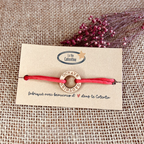 Bracelet avec anneau en bois grave prénom