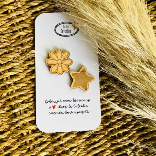 pin's bois duo étoile et marguerite