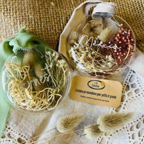 Boule fleurie verre plate Noël