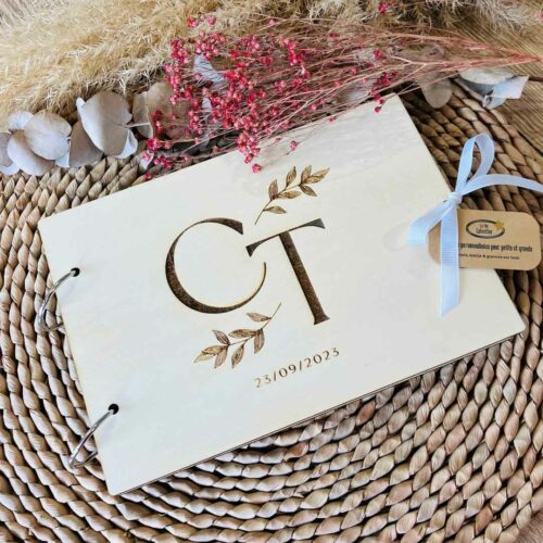 Mariage Livre d'or en bois gravé