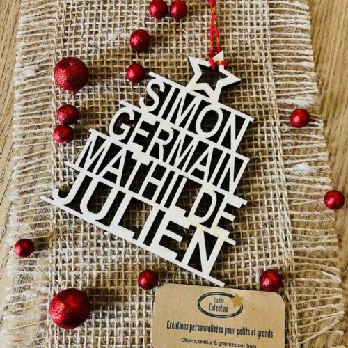 Suspension de Noël en bois - Sapin de Noël prénom