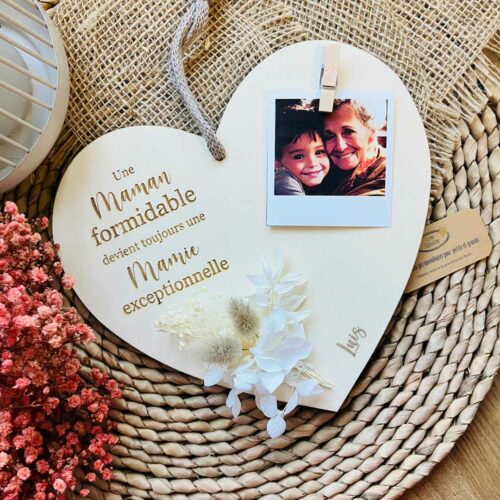 Cadre photo cœur fleurs séchées Mamie